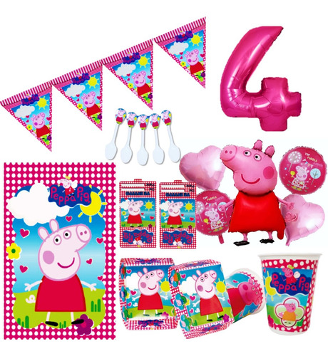  Kit Decoración Cumpleaños Peppa X12 + Bouquet + Numero