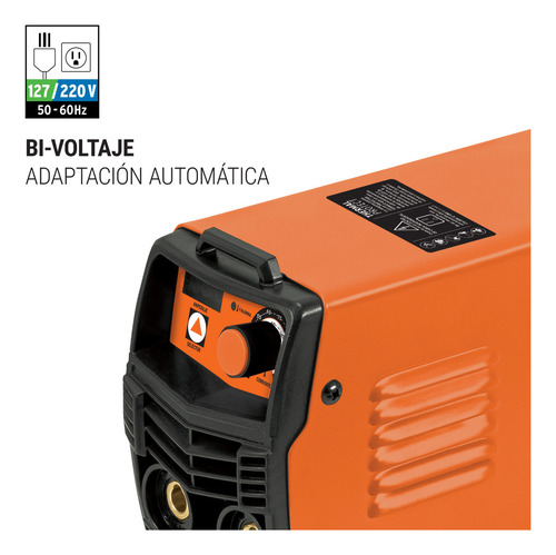 Mini Soldadora Inversora 130 A Bi-voltaje 127 V/220 V Color Naranja Truper SOIN-120MBT