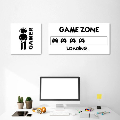 Decoracion Gamer Set Cuadros Loading Blanco Y Negro