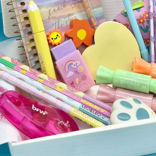 Kit Material Escolar Aulas Papelaria Fofa Kawai 30 Itens