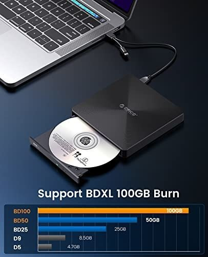 Unidad Externa De Blu-ray Y Dvd Orico, Usb 3.0 Y Tipo C, 100