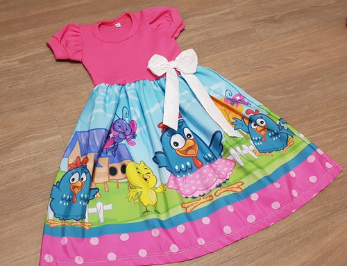 Vestido Infantil Galinha Pintadinha Rosa M Longa E Mc Fab2