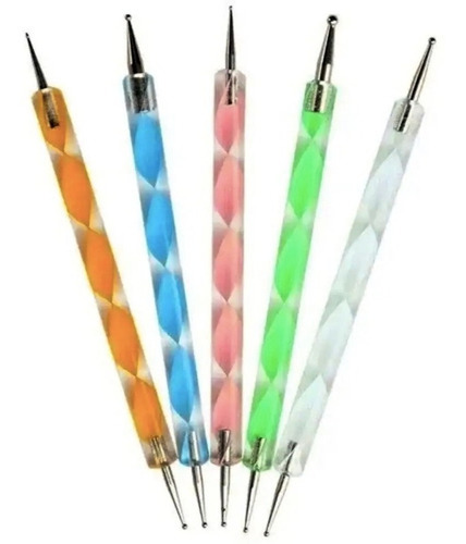Set X 5 Pinceles Dotting Decoración De Uñas Puntero Nail Art