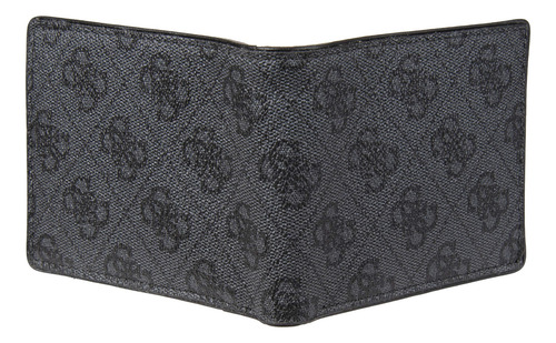 Carteira Guess Leather Slim Bifold Para Homens Em Carvão/pre