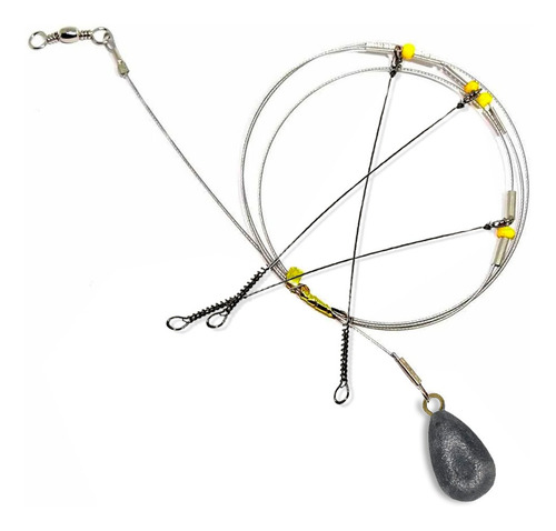 Kit 2pçs Chicote Pesca Mar Com 3 Pernadas E 1 Chumbada