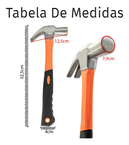 Imagem 3 de 7 de Martelo Unha 27mm Cabo De Fibra Ergonômico Profissional