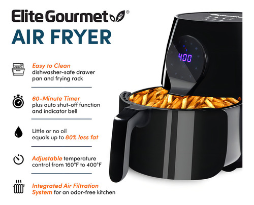 Elite Gourmet Eafd# Freidora Digital De Aire Caliente De 5.. Color Negro