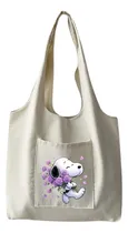 Comprar Bolso De Tela Lienzo Estampado Snoopy \u002F Flores 33 X 35 Cm. Beige Snoopy Con Flores