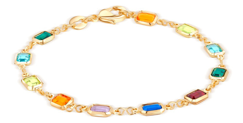 Barzel Pulsera De Cristal Multicolor Chapada En Oro De 18 Q.