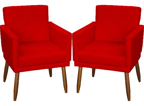 Kit 2 Poltronas Decorativas Reforçadas Com Base Para Sala Cor Vermelho Desenho Do Tecido Suede Liso