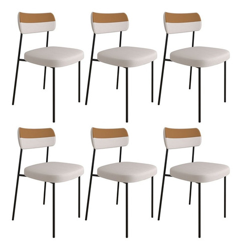 Kit 6 Cadeiras Estofadas Milli Corano/linho F2 Caramelo/bege Cor da estrutura da cadeira Preto Cor do assento Bege Desenho do tecido Liso