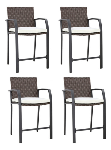 Lokatse Home Juego De 4 Taburetes De Bar Con Reposabrazos Para Jardín, Piscina, Césped, Patio, Color Beige