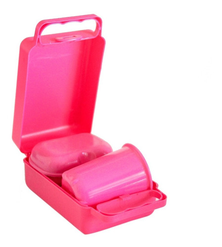 Set Escolar Plastico Lunchera Jabonera Vaso Cubiertos Rosa