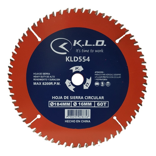 Hoja Disco De Sierra Kld Madera 184mm 60 Dientes 7 1/4 PuLG