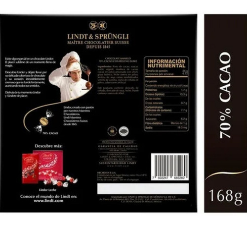 Chocolates Finos Lindt Lindor 70% Cacao Excelente Regalo