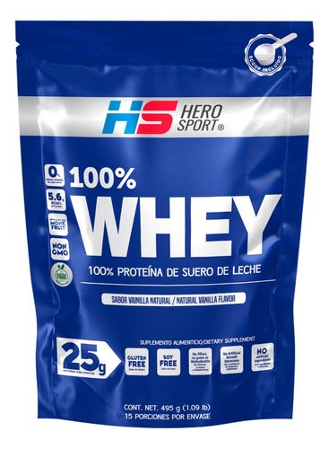Hero Sport 100% Whey Protein Vainilla 495g 15 Porciones