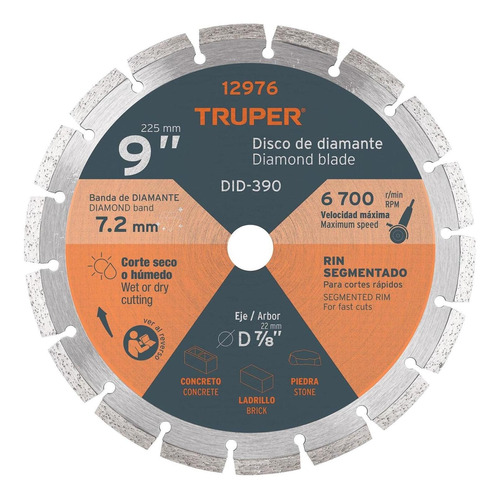 Disco De Diamante Rin Segmentado Diámetro 9' Truper 12976