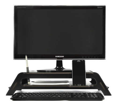 Imagen 3 de 10 de Base Eleva Monitor Pc-notebook Con Porta Celular Y Estante