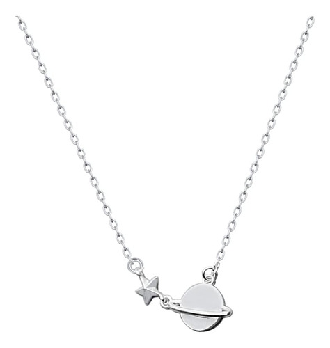 Cute Planet Saturn Star Collar Pequeño De Plata De Ley 925 C