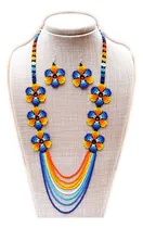 Comprar Collar Aretes Mujer Mostacilla Checa Flores Colgantes Cascad