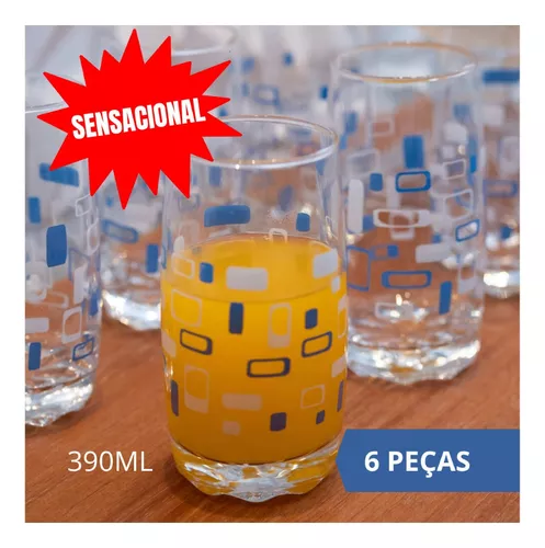 Jogo De Copos Vidro Kit 6 Peças 350ml Cozinha Água Suco - Suas Compras Shop  solução completa para sua casa.