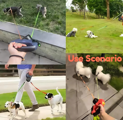 Guia Coleira Pet Retrátil Dupla Giratória Lanterna P/ Saco