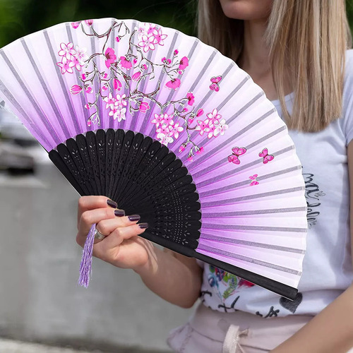 Chinos Abanicos Plegables Japoneses Vintage BambĂș Seda, 4 Un