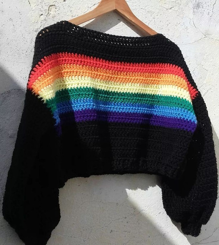 Sweater Tejido A Mano Crochet Arcoiris Overside Globo Pride