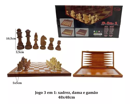 Jogo Xadrez Dama Gamão Madeira Tabuleiro 3 Em 1 40x40