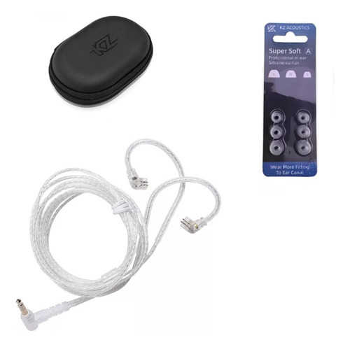 Kz Cable Con Mic Pin C Plata + Clear Tips 3 Pairs + Funda Kz