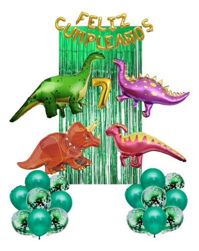 Globo Dinosaurio Gigantes Cortina Feliz Cumpleaños Numero