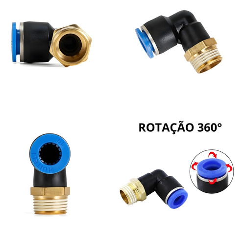 Conexão Pneumática Cotovelo Macho Rosca 1/2 Tubo 12mm 4 Pç