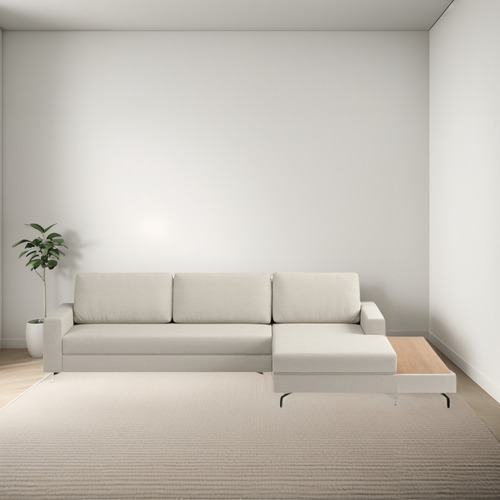 Sofá Moderno Luxo 292cm Linho Areia Loft Chaise/deck Direita