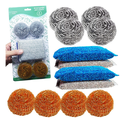 Kit 12 Esponjas 8 De Aço + 4 Espuma Limpeza Pesada Multiuso