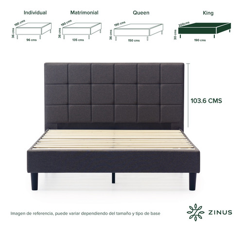 Zinus Leo | Base Cama King Con Cabecera Y Tapiz