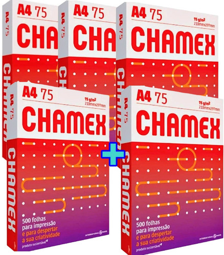 Folha Papel Sulfite A4 Chamex 75g Com 5 Pacotes 2500 Folhas