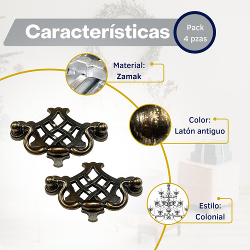 Jaladera Estilo Colonial Rustica Latón Avejentado (4 Pzs) ** Laton Avegentado