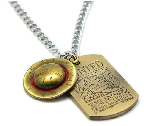 One Piece Collar Placa Sombrero Luffy Metálico