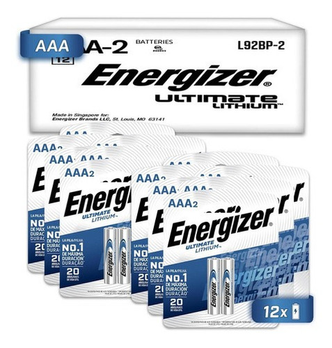 Pila Energizer Litio Aaa Blister 12 Unidades 1.5v L92bp-2