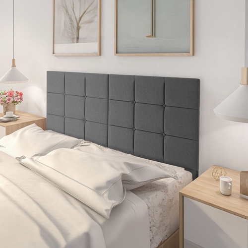 Cabeceira De Cama Casal Com Pé Dubai Tecido Suede Cinza-escuro