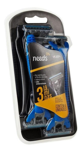 Aparelho De Barbear Descartável Needs 3 Lâminas 4 Unidades