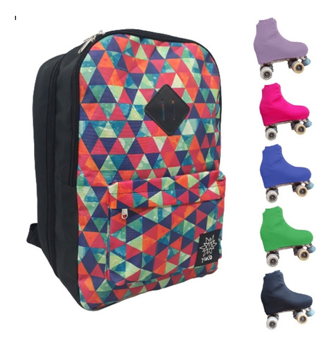 Imagen 1 de 10 de Combo Bolso Patin Artistico Mochila Doble Yuco + Cubre Patin