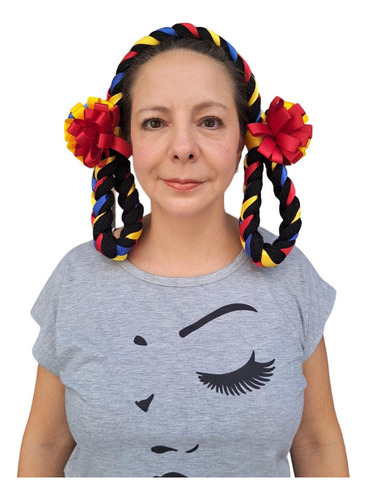 Tocado Trenzas, Para Bailable Regional, Para Niña O Mujer Color Rojo