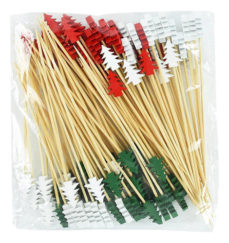 100 Palillos De Comida Navideños De Bambú