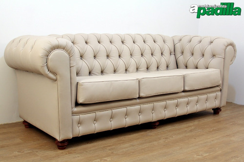 Sofá Sillón 3 Cuerpos Modelo Chesterfield En Cuero Vacuno