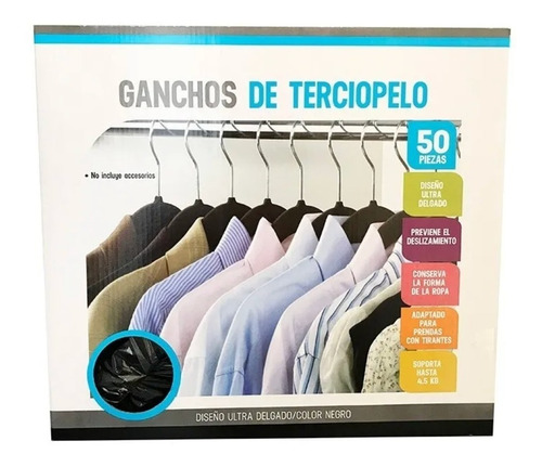 Set De Ganchos De Terciopelo Deluxe Negros 50 Piezas