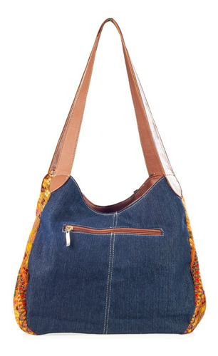 Imagen 3 de 6 de Bolso De Dama Tipo Hobo En Mezclilla Con Telar Rombos Bolsa
