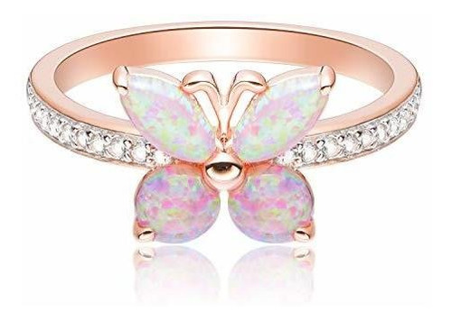 14k De Oro Rosa-plateado.925 Creado Anillo De La Mariposa Óp