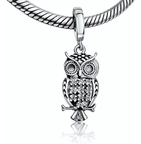 Bolenvi Sitting Night Owl 925 Sterling Silver Colgante Charm