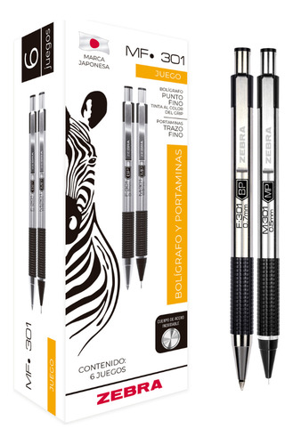 Zebra Juego Bolígrafo Y Portaminas Mf-301 Caja 6 Piezas Negro Negro
